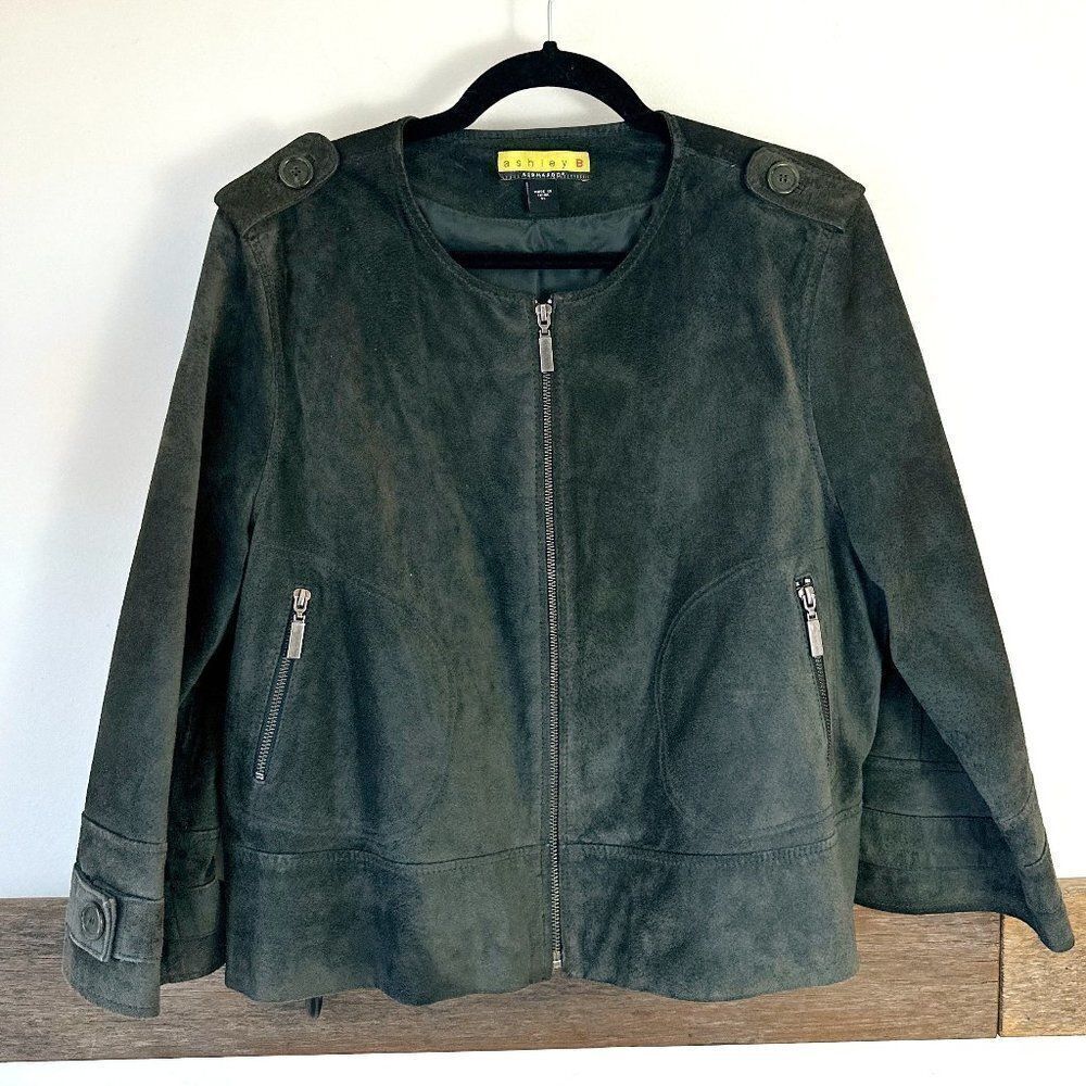 Ashley B Bernardo Green Suede‎ Jacket Coat XL Women's